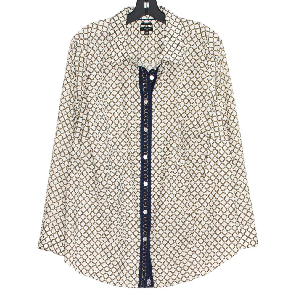 Talbots Button Top Non Iron Chain Print Long Sleeve Career Office Plus Size 20W